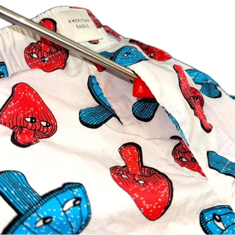 American Eagle XSBoxer Shorts Mushroom Print Red White Blue Cotton Pockets Indie